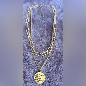 Gold tone chain double strand layer necklace.